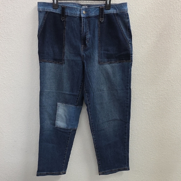 Time and Tru Denim - Time & Tru Patchwork Tapered Midrise Blue Denim Jeans